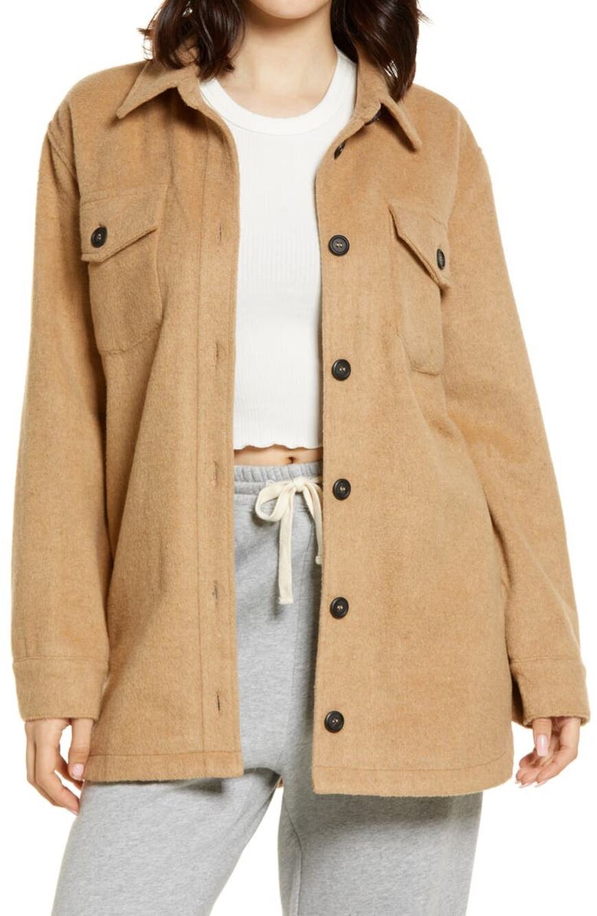 S Thread & Supply Women's Camel Shirt Jacket Shacket Tan Outerwear Thick